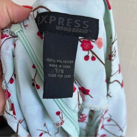 Vintage Express Cherry Blossom Slip Dress – Baby Blue Crossback Cottagecore Sz M - Picture 7 of 8